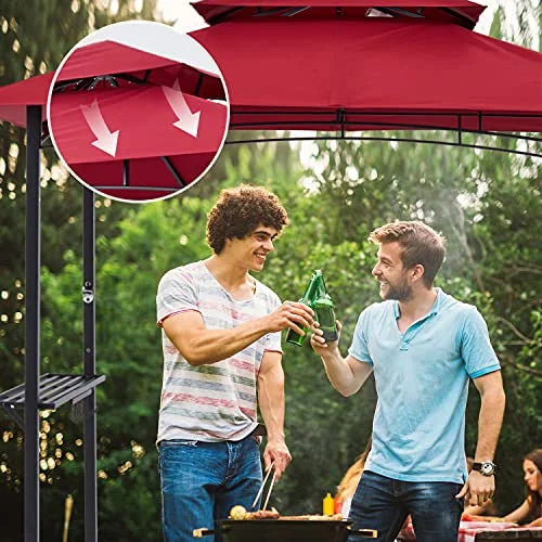 ABCCANOPY 8'x 5' Grill Gazebo Shelter, Double Tier Outdoor BBQ Gazebo Canopy with LED Light(Brown)