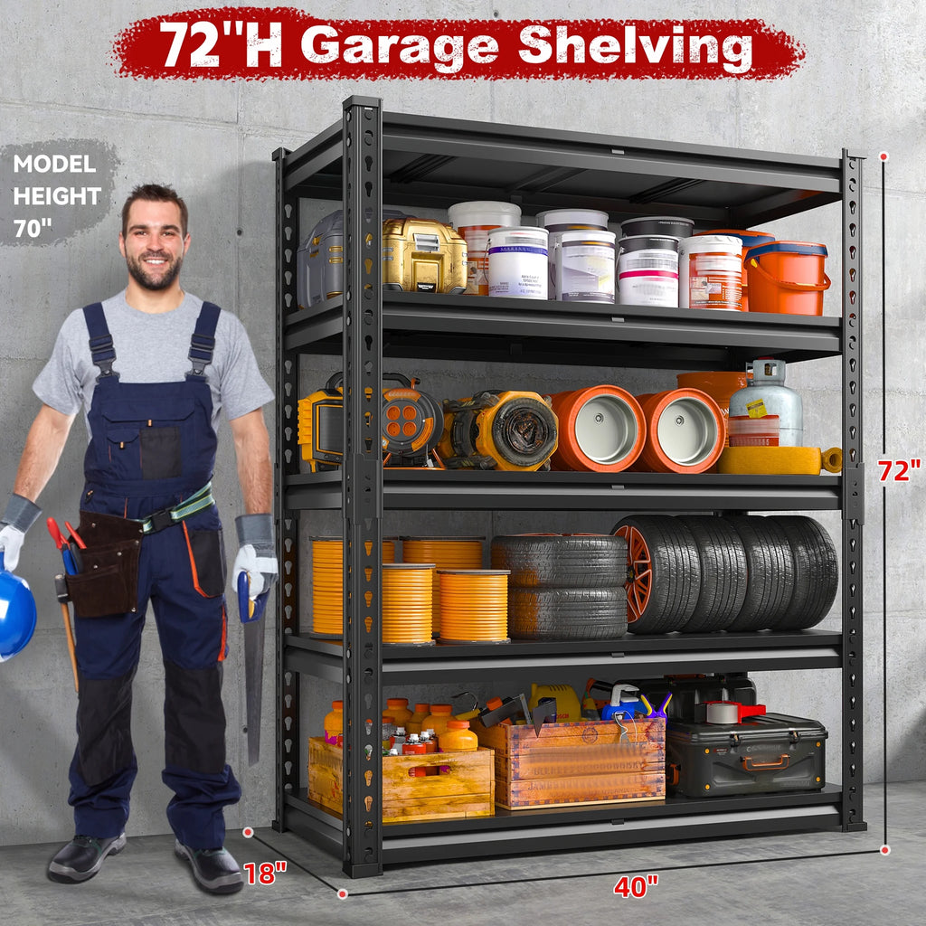 REIBII 3000 LBS Heavy Duty Storage Shelf for Garage Storage 72" Adjustable Metal Shelving Rack