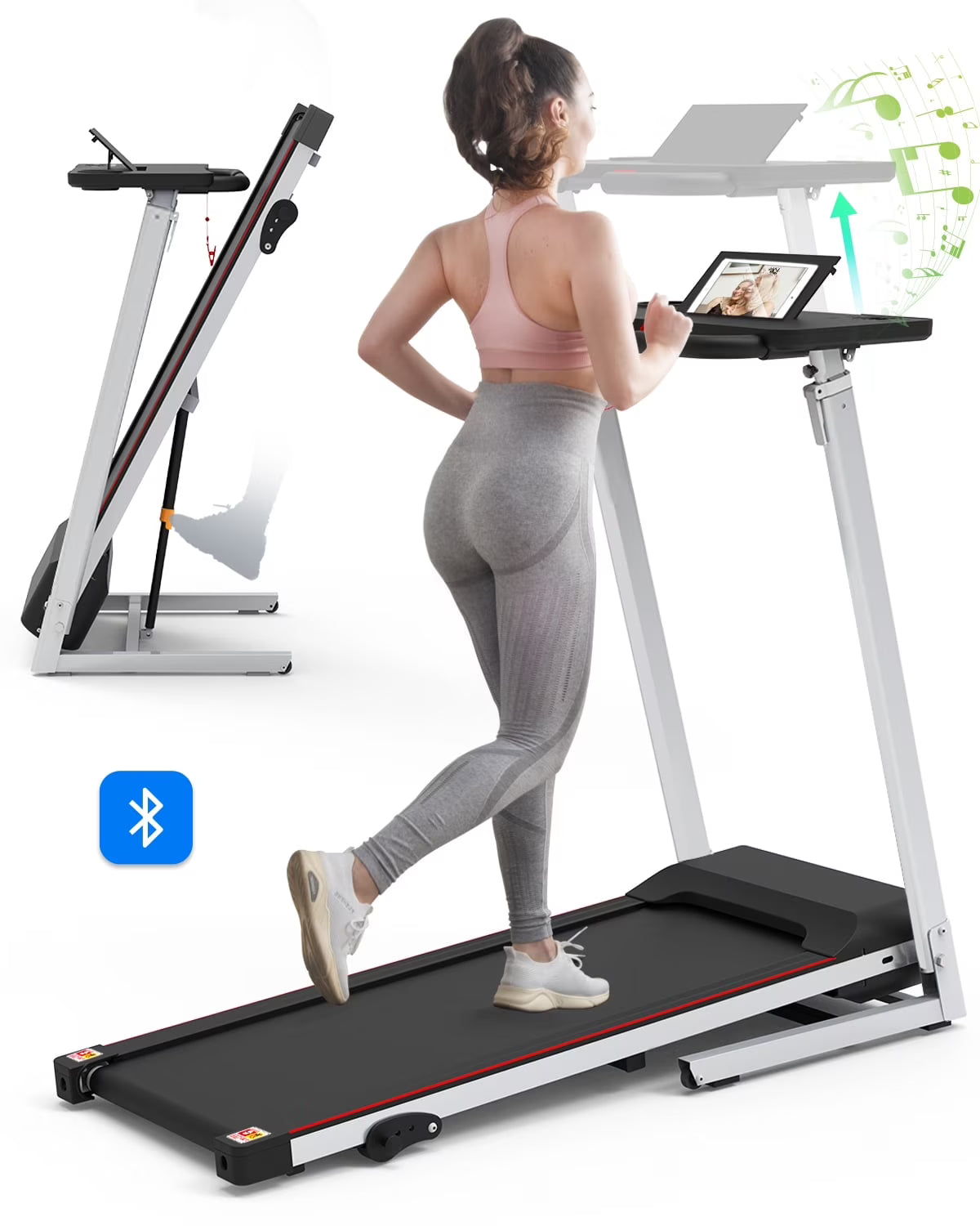 [TREADMILL CLEARANCE] FYC 2.5HP Folding Treadmill with Adjustable Height Desk & Incline - Compact Electric Treadmill Bluetooth Speaker for Running Walking Foldable Portable  (Silver)