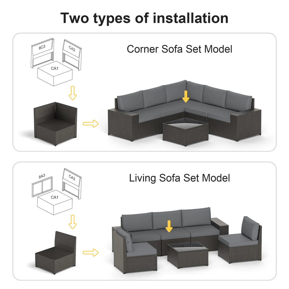Phonjoroo 13 Pieces Outdoor Patio Furniture Set with 42 Fire Pit Table, Rattan Patio Sectional Sofa Conversation Set w/ 50000 BTU Propane Fire Pit and Coffee Table for Garden, Backyard