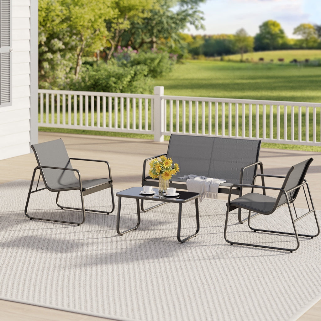Jolifa 4 Pieces Outdoor Patio Furniture Set with 3 Chairs and 1 Metal Coffee Table for Backyard | Poolside | Porch, Gray
