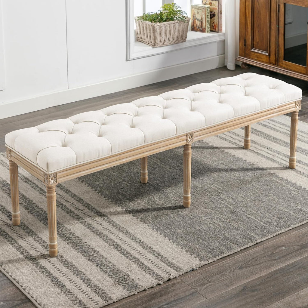 Dycanpo 44'' End of Bed Bench, Vintage Upholstered Bench for Entryway, Wheat