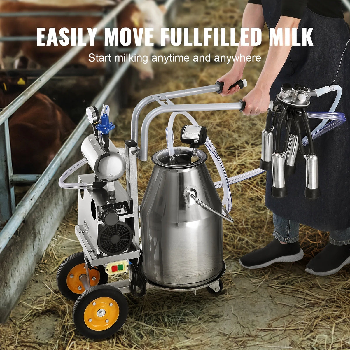 BENTISM Electric Cow Milking Machine Milking Equipment 25L 304 Stainless Steel