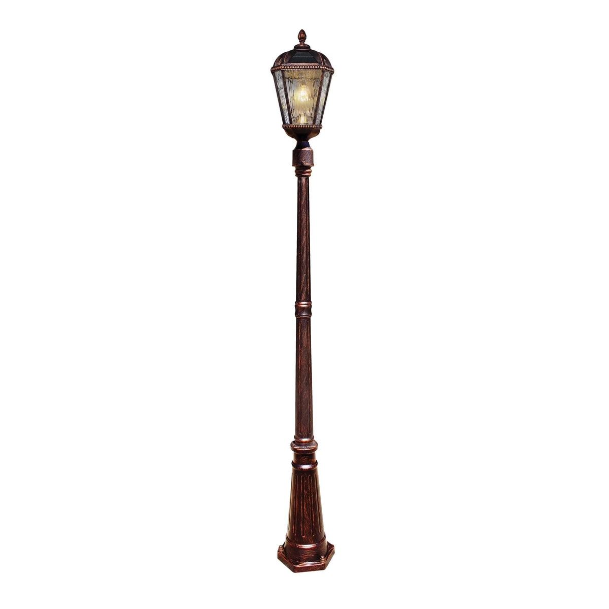 Gama Sonic Solar Outdoor Lamp Post Light, Black Cast Aluminum and Beveled Glass Panels, 10-Year Royal Bulb, Warm White LED with Omni-Direction Reflector, 87-inch Height, 98B001