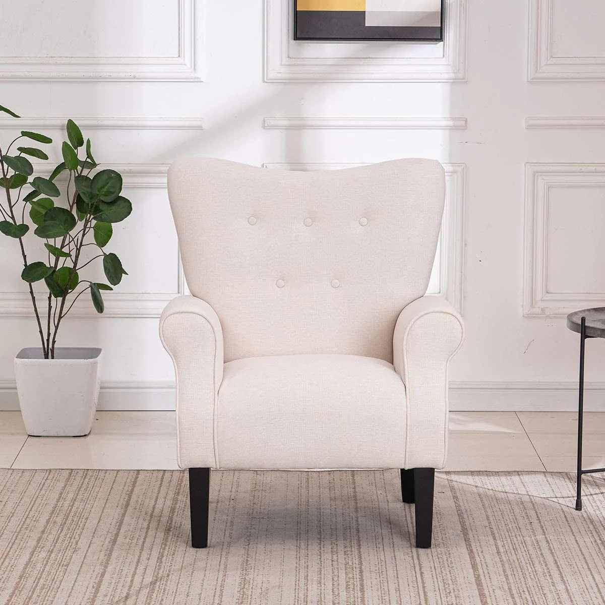 Richryce MidCentury Accent Chair with Arm ,High Back Armchair Beige,Beige
