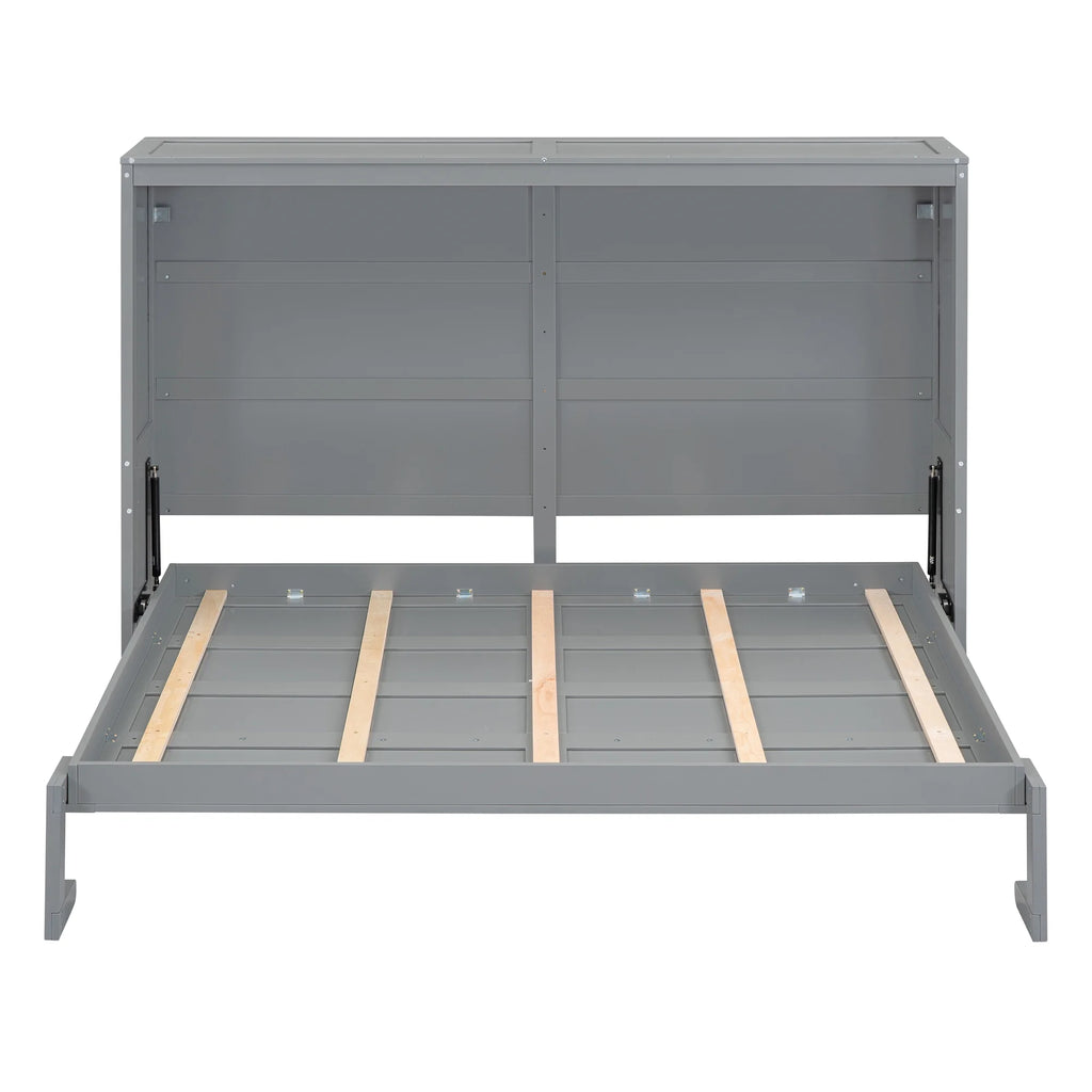 Harper & Bright Designs Full Size Murphy Bed Space-Saving Foldable Wooden Wall Bed with a Shelf for Guest Room Home Office, Gray