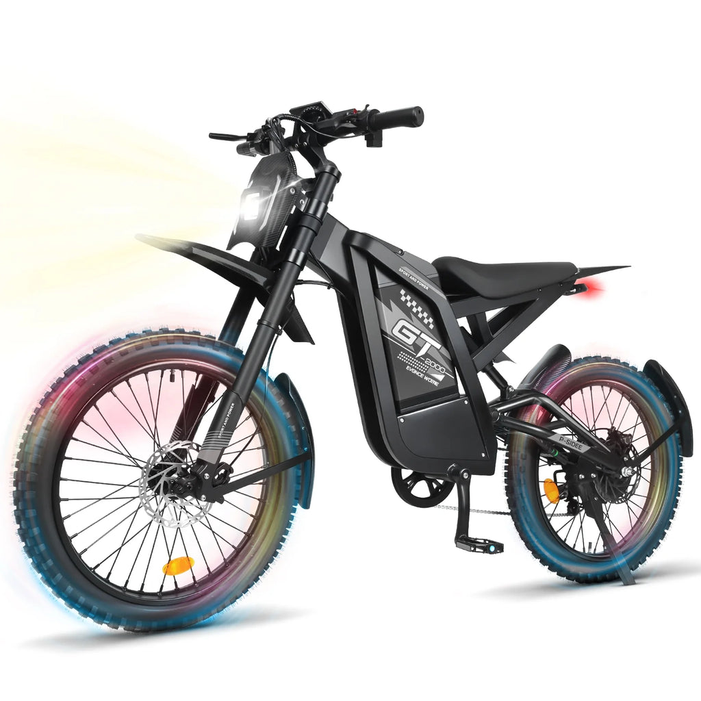 OUXI GT2000 Electric Dirt Bike for Adults, 3000W Peak Electric Motorcycle, 37MPH Electric Bike, 48V 30Ah Battery, 85+Miles Mountain Bike, 24" Fat Tire Ebike, Hydraulic Brakes, Full Suspension, UL2849