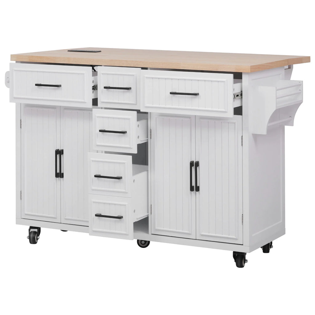 Kitchen Island with Storage, Rolling Kitchen Island on Wheels with Charging Station, Kitchen Cart Island Table with Drop Leaf, Drawers, Cabinets, Spice Rack, Towel Rack, Black