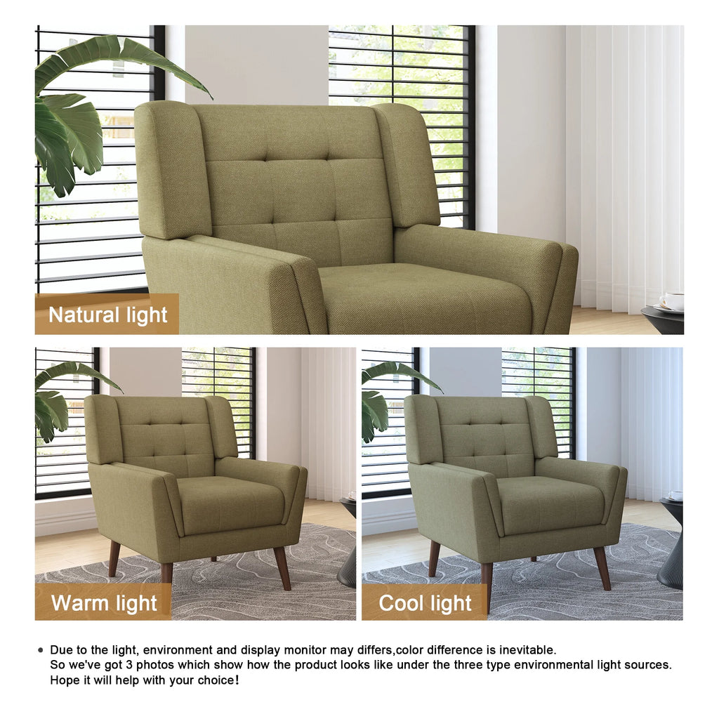 DREAMSIDEA Accent Chair Set of 2 Living Room Chair Linen Upholstered Comfortable Armchair Modern Chairs for Living Room Bedroom Indoor Furniture, Beige