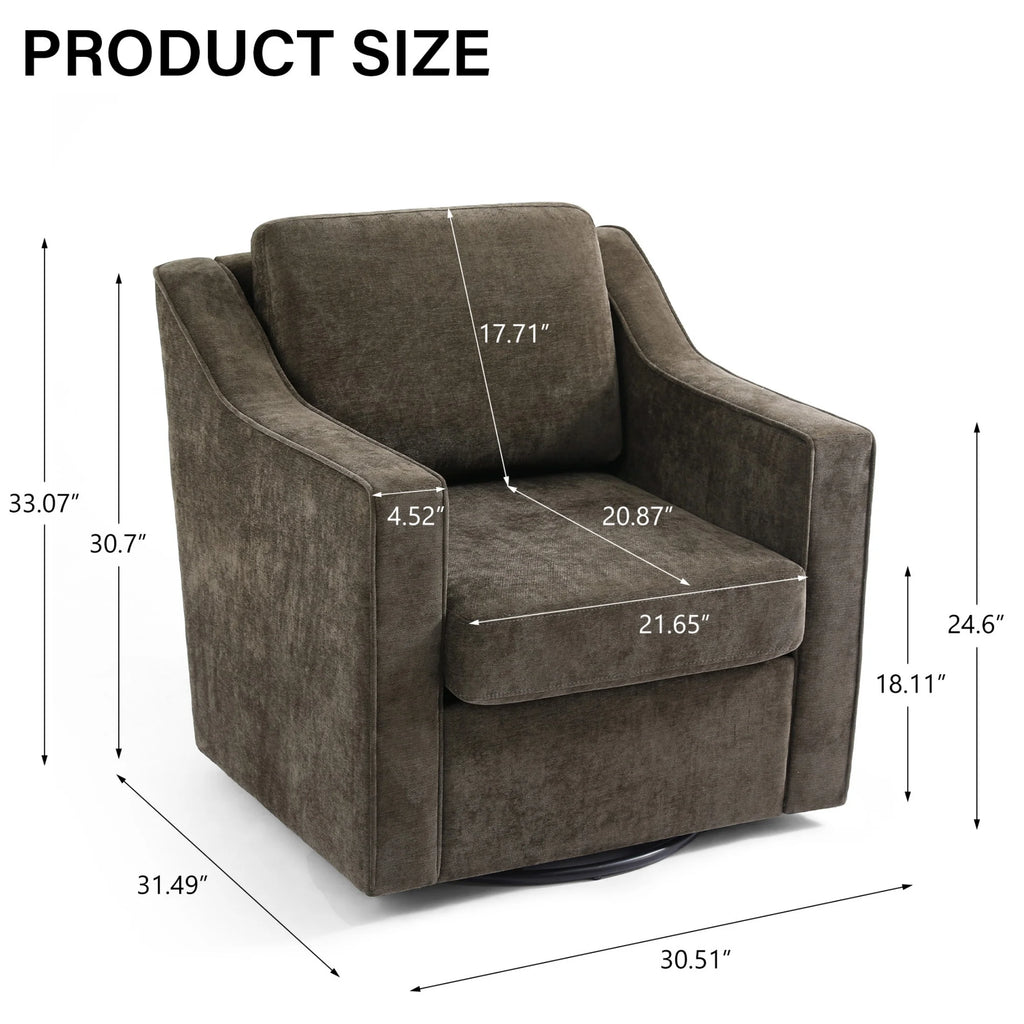 Swivel Accent Chair for Living Room, Modern Upholstered Barrel Arm Chair with Plump Back Pillow, Comfy Club Sofa Reading Chair for Adults (Chenille Navy, Set of 1)