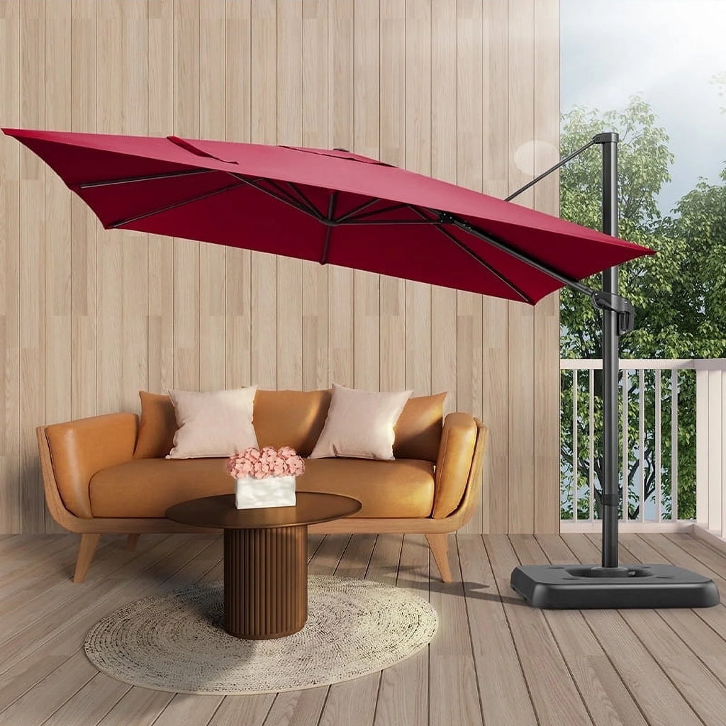 HOTEEL 10 Ft Patio Umbrella Outdoor Cantilever Square Umbrella Aluminum Offset Umbrella with Base, 360° Rotation，Gray