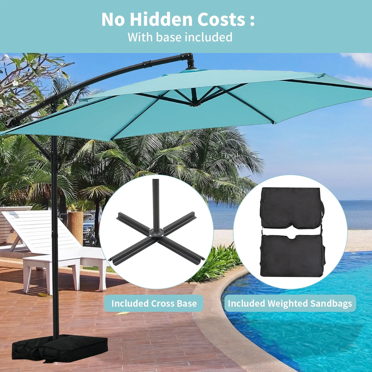 Autlaycil 10 ft Cantilever Offset Outdoor Patio Umbrella with Base Stand Rotate and Tilt, Blue