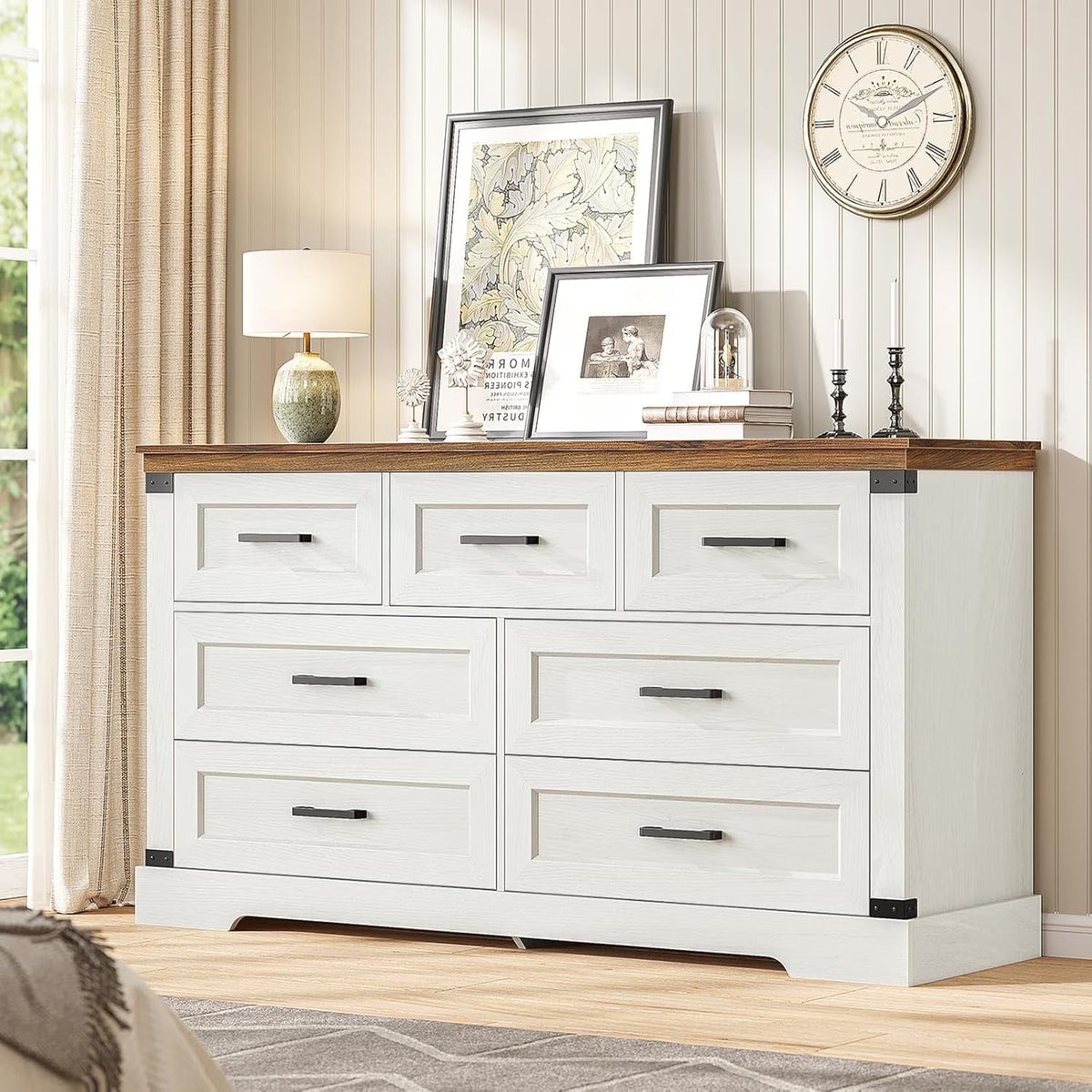 Aunfebrco Black Dresser for Bedroom Farmhouse 7 Drawers Dresser & Chest of Drawers with Thick Styling, Large Clothing Storage Organizer for Living Room