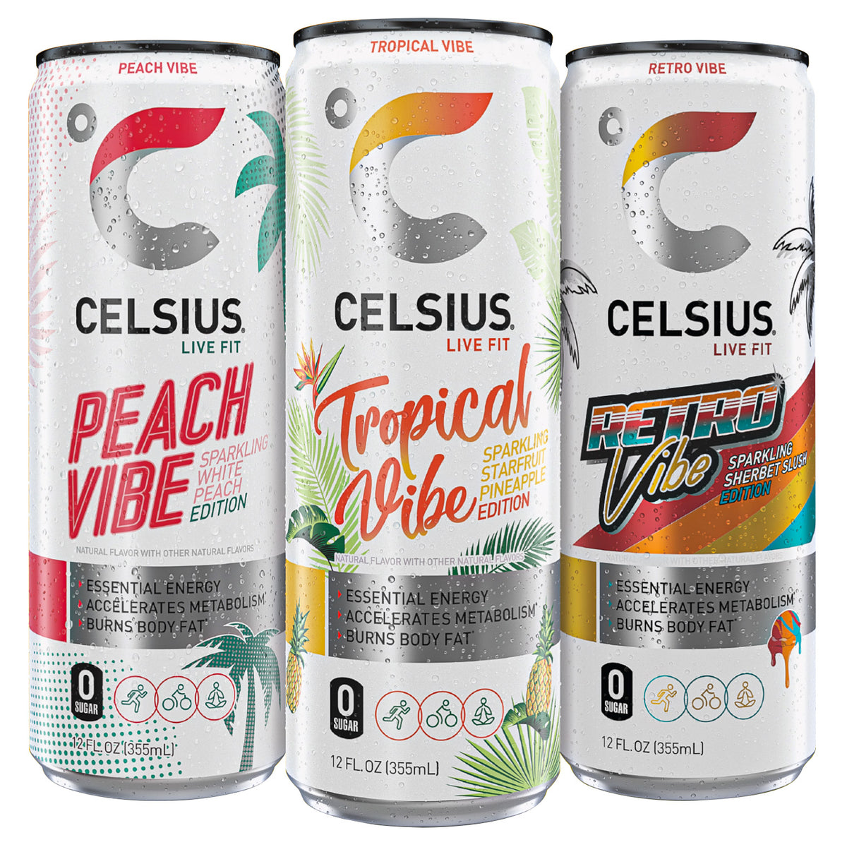 Celsius Sparkling Energy Drink, Vibe Variety Pack, 12 fl oz, 18-count