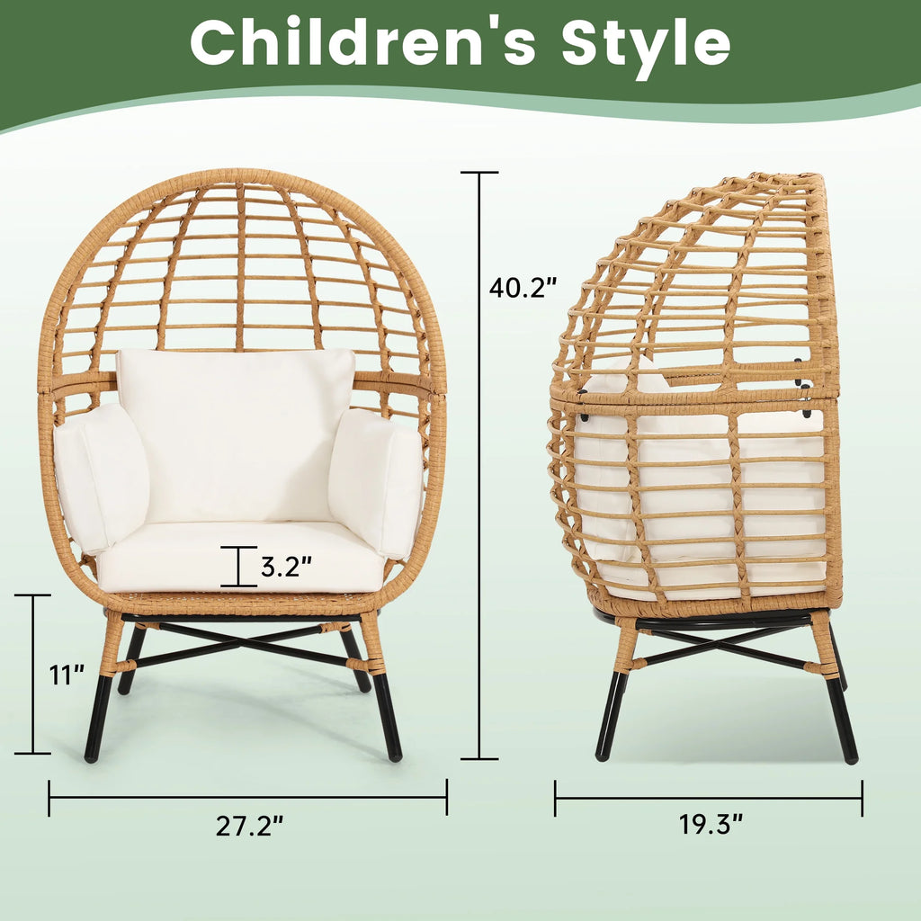 Skandiquip Oversized Rattan Adult Egg Chair, 360 Swivel, Outdoor Patio Chair with overstuffed Cushions, Indoor Large Wicker Egg Chair, Natural Rattan, Beige Cushion