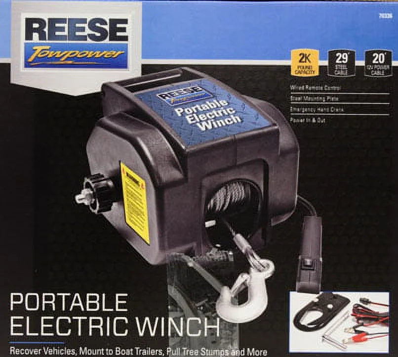 Reese Towpower Portable Electric Winch, Steel Cable, Black