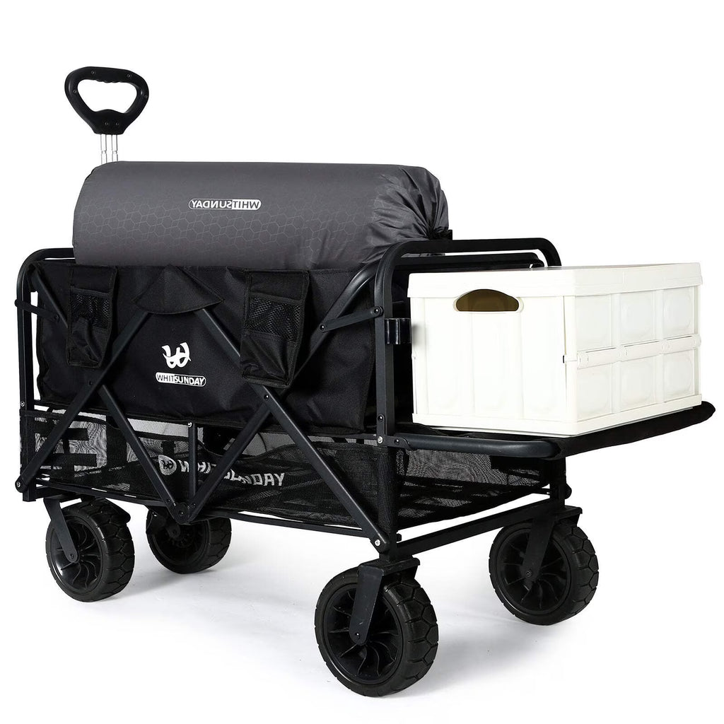 Collapsible Double Decker Wagon, Heavy Duty Foldable Wagon with All-Terrain Big Wheels, Beach Wagon for Camping, Sports, Shopping, Garden