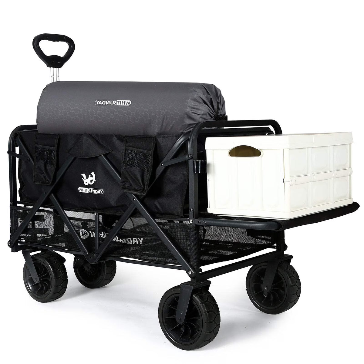 Collapsible Double Decker Wagon, Heavy Duty Foldable Wagon with All-Terrain Big Wheels, Beach Wagon for Camping, Sports, Shopping, Garden