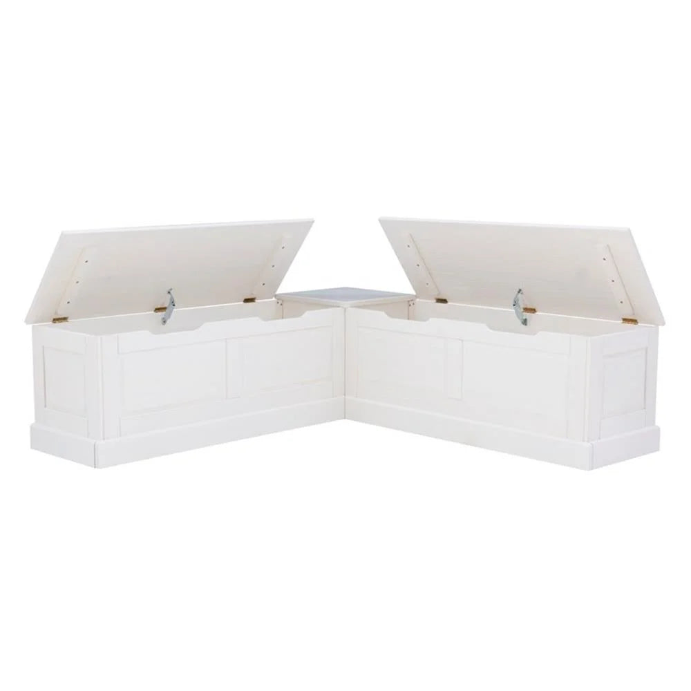 Pemberly Row Natural White Wood Nook With Green Polyester Fabric Cushions