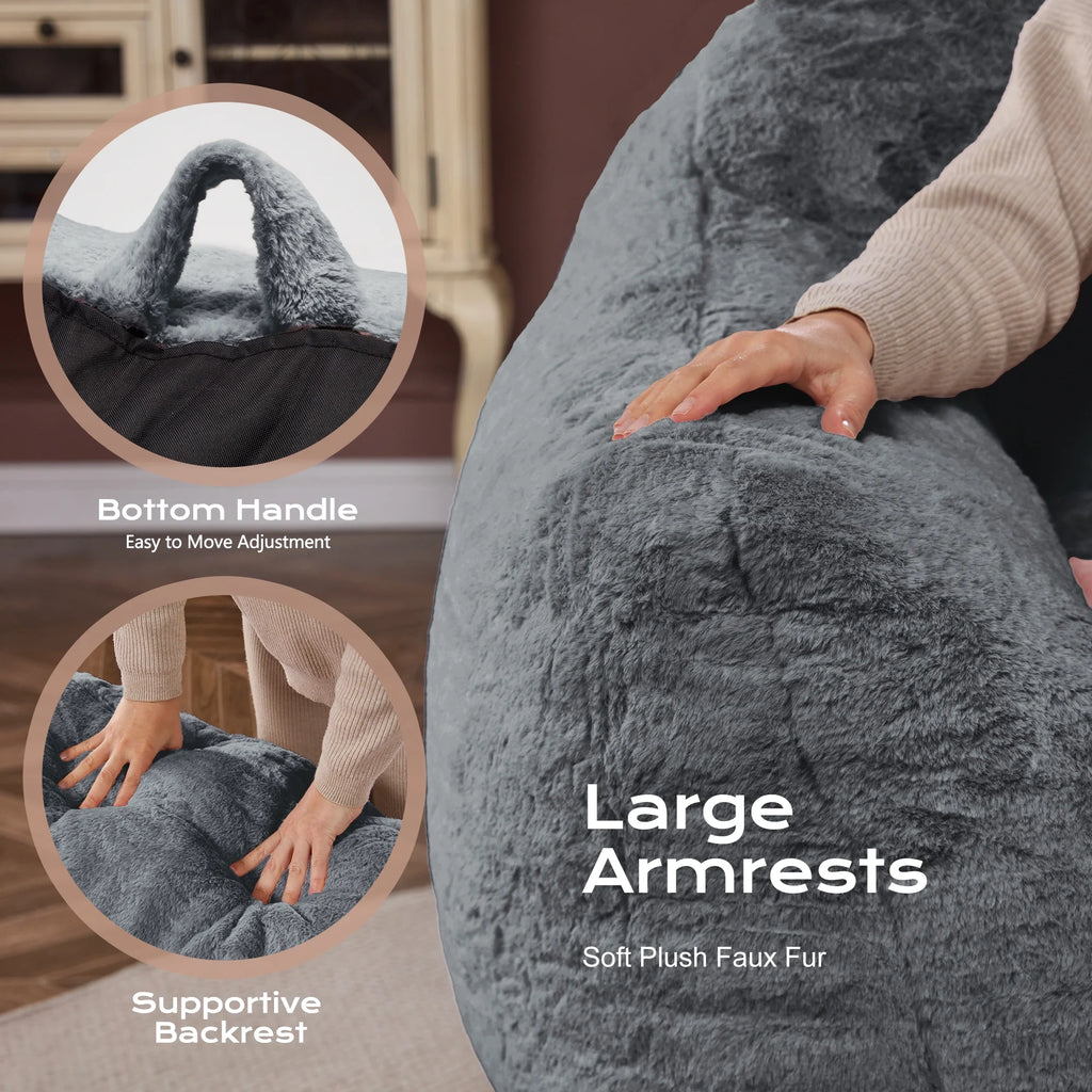 HOMGUAVA Giant Bean Bag Chair for Adults & Kids, Oversized Lounger Couch Large Lazy Chair w/ Stuffed Memory Foam & Wide Armrests, Light Gray