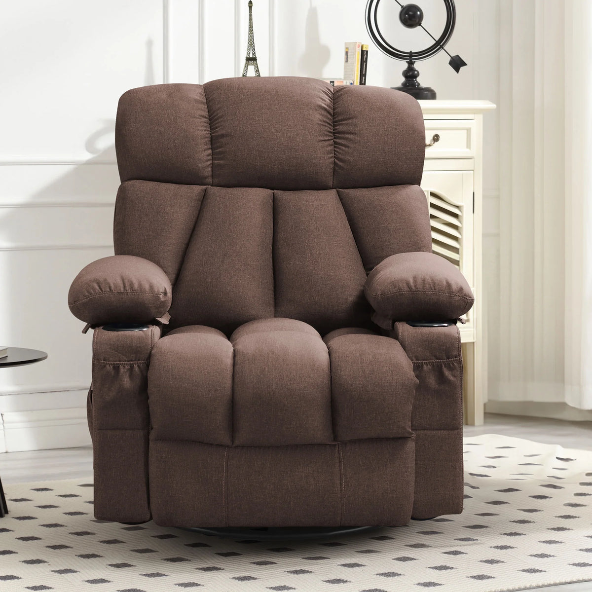 JONPONY Manual Recliner Chair with Heat Therapy and Massage Function, Heavy Duty Reclining Mechanism Massage Chair, Elderly Single Rocker Sofa with Cup Holders for Bedroom Home Theater,Grey