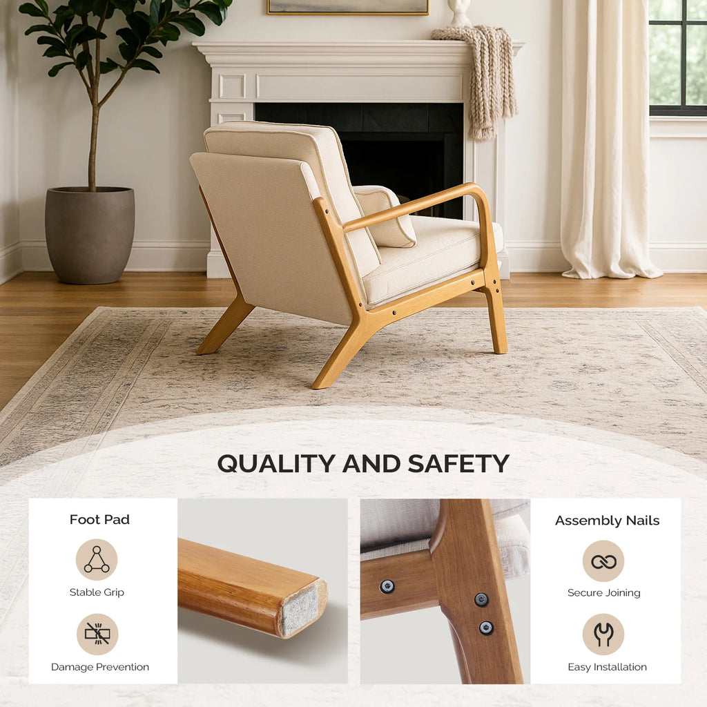 Ktaxon Accent Chair Corduroy Upholstered Armchair, Reading Club Chair with Pillow and Solid Wood Frame for Living Room Bedroom Furniture Off White