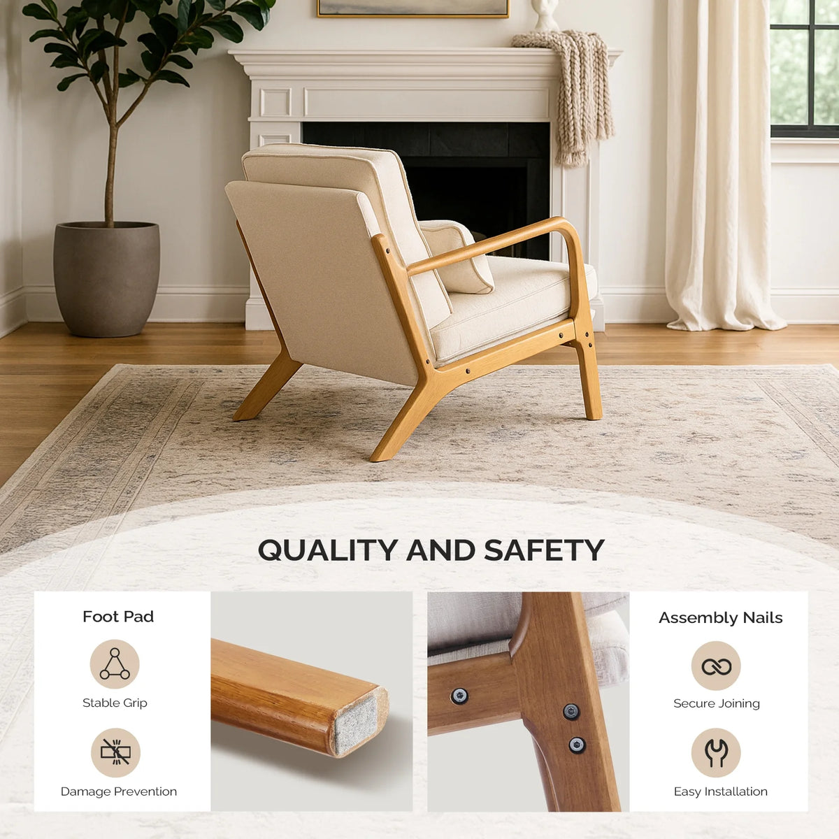 Ktaxon Accent Chair Corduroy Upholstered Armchair, Reading Club Chair with Pillow and Solid Wood Frame for Living Room Bedroom Furniture Off White