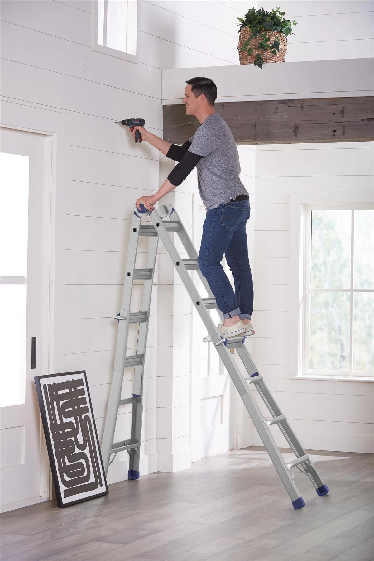 COSCO 18ft Reach Height Aluminum Multi-Position Ladder ,300 lb. Load Capacity Type IA Duty Rating
