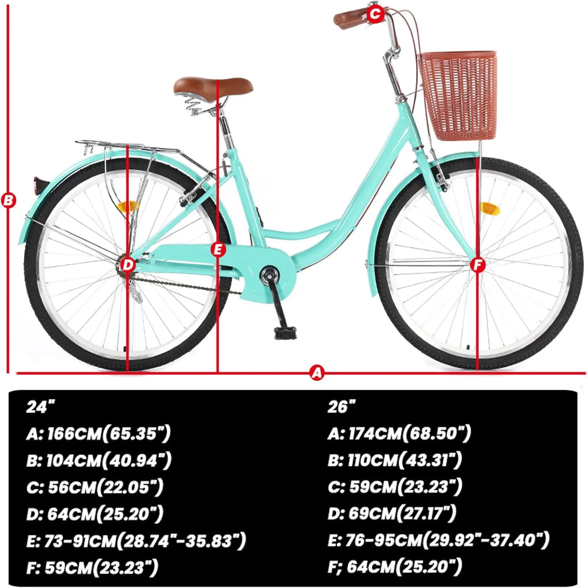 Studyset 24-26 Inch Cruiser Bike for Women with Adjustable Seat,24 & 26 Inch Women's Beach Cruiser Bike Beach Womens Bike with Basket 1 Speed, Step Through Bikes, Commuter Bicycle Women Adult