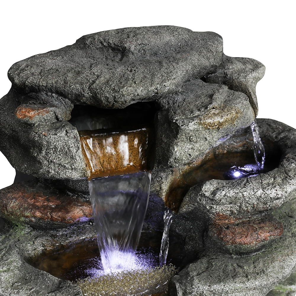 32.6-inch Rock Water Fountain with LED Lights Outdoor Waterfall for Garden and Patio Decor