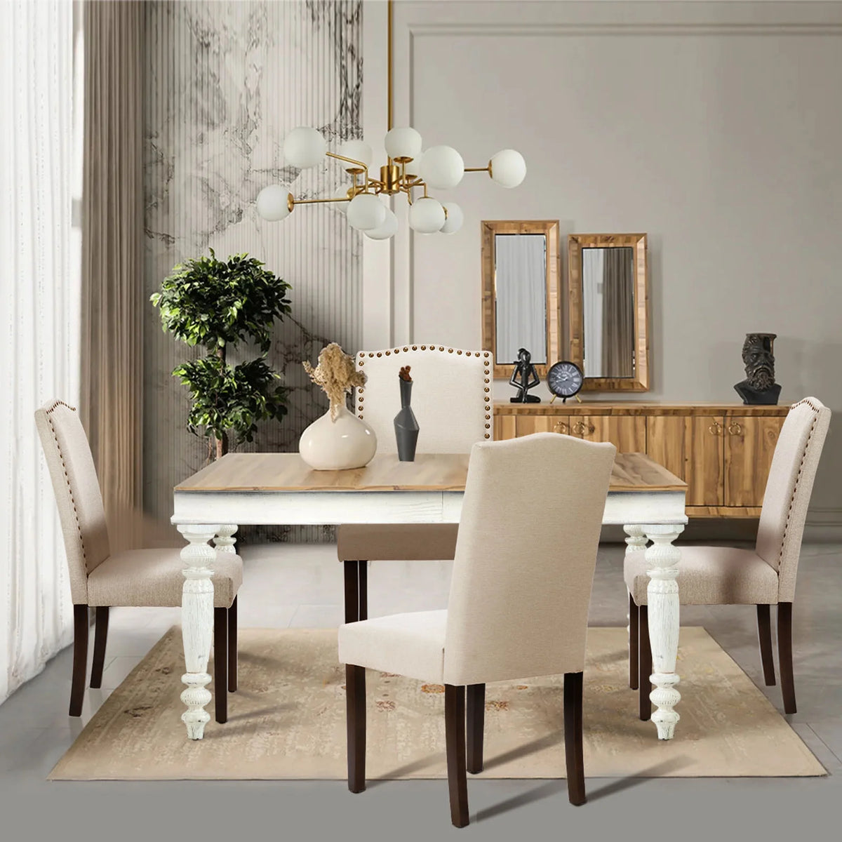 EDX Dining Chairs Set of 2, Parsons Chairs with Nailhead Trim and Wood Legs