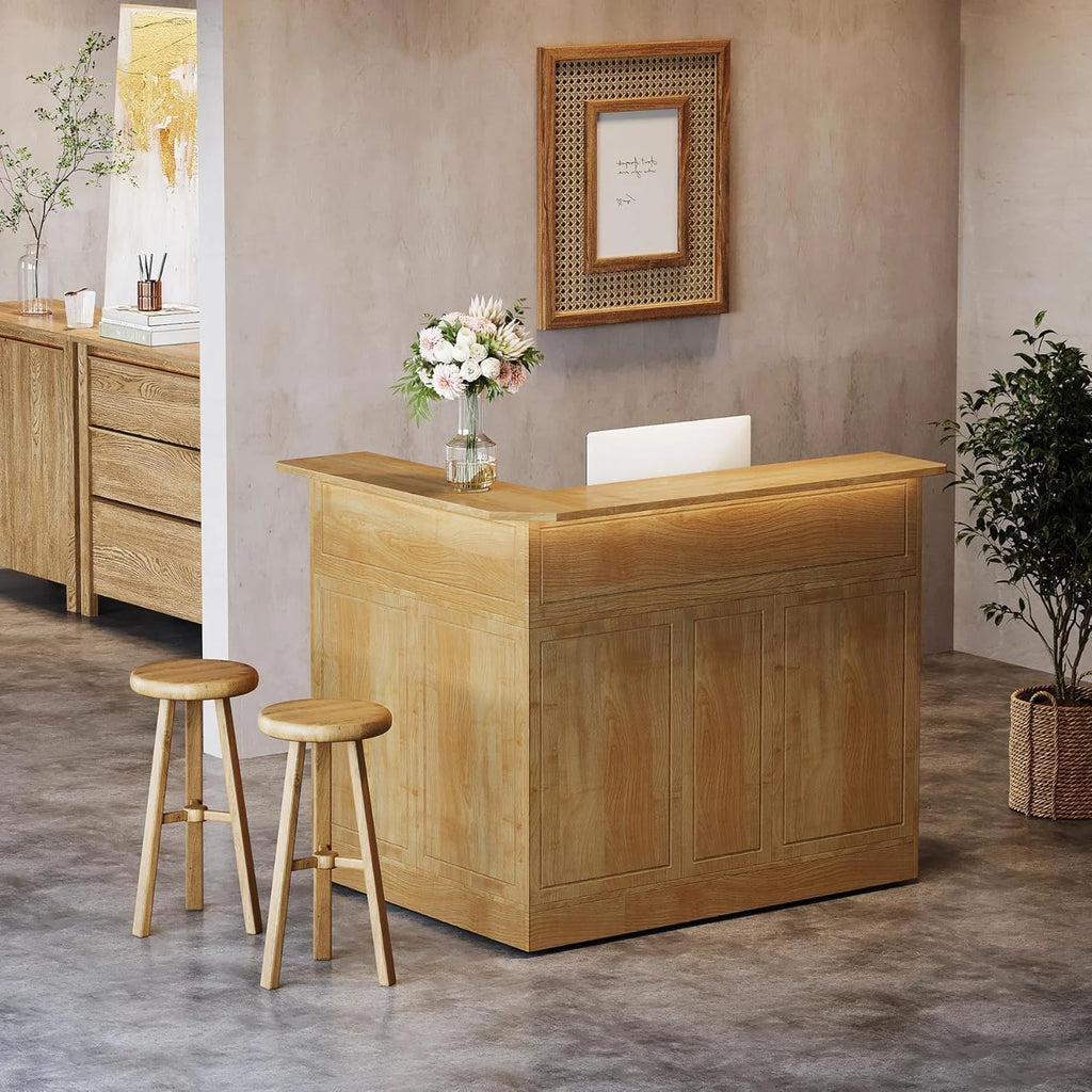 Tribesigns Bar Cabinet, L-Shaped Home Bar Table with Stemware Racks