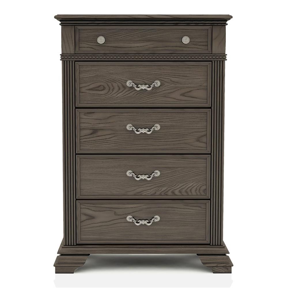 FOA Charo 6pc Gray Wood Bedroom Set-King Nightstands