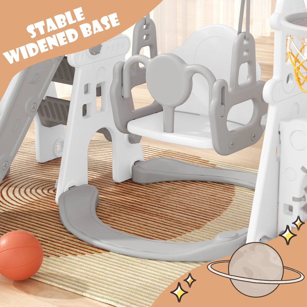 KORIMEFA 6-in-1 Kids Slide and Swing Set - Perfect for Toddlers 1-6 Years - Indoor and Outdoor Playground Slide, Swing, Basketball Hoop, and Climber Toy