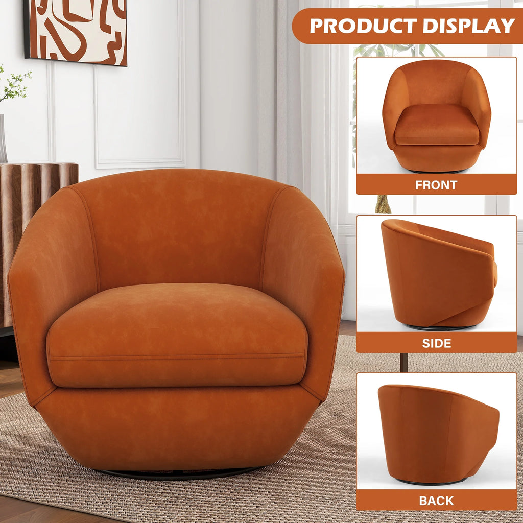 DREAMSIDEA Faux Leather Swivel Accent Chair Sets of 2 360 Swivel Barrel Chair,Swivel Club Sofa for Living Room, Bedroom, Office,Brown