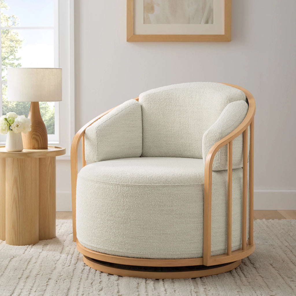 Better Homes & Gardens Lillian Swivel Birdcage Accent Chair, Cream Linen