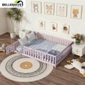 Bellemave Full Size Floor Bed with Door and Fence Floor Bed with Bed Slats Sturdy Wood Floor Bed Montessori Bed Frame (Full, Pink)