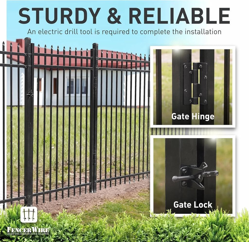 Fencer Wire Pack of 5 Heavy Duty Pinnacle Fence Barrier Panel, 5FT Height X 8FT Width Anti-Rust Metal Fencing Panel, 2 Diameter Steel Outdoor Decorative Garden Fence Panel for Yard, Pool, Patio