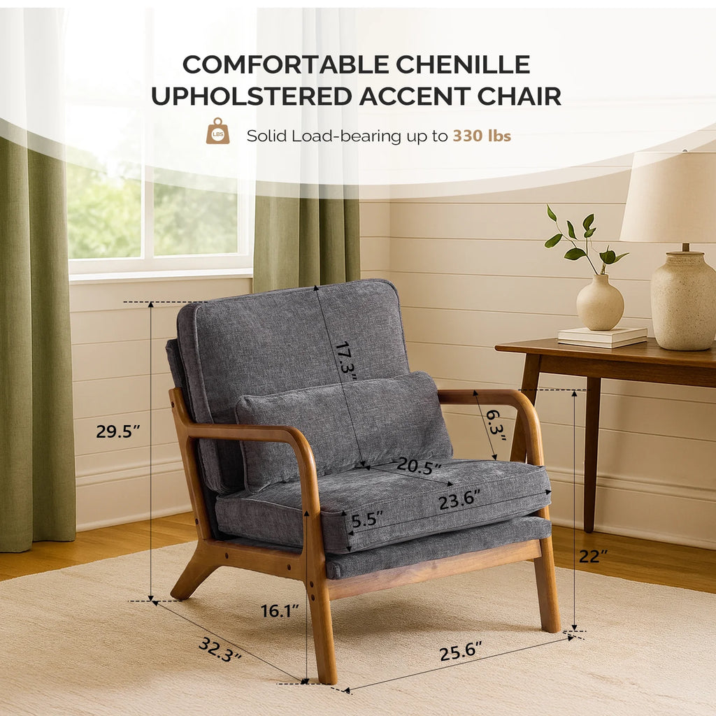 Ktaxon Accent Chair Corduroy Upholstered Armchair, Reading Club Chair with Pillow and Solid Wood Frame for Living Room Bedroom Furniture Off White