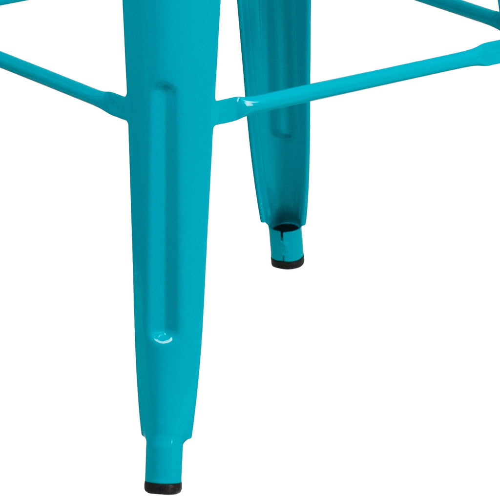 Merrick Lane Crystal Blue 30" High Backless Metal Bar Height Stool with Square Seat for Indoor-Outdoor Use
