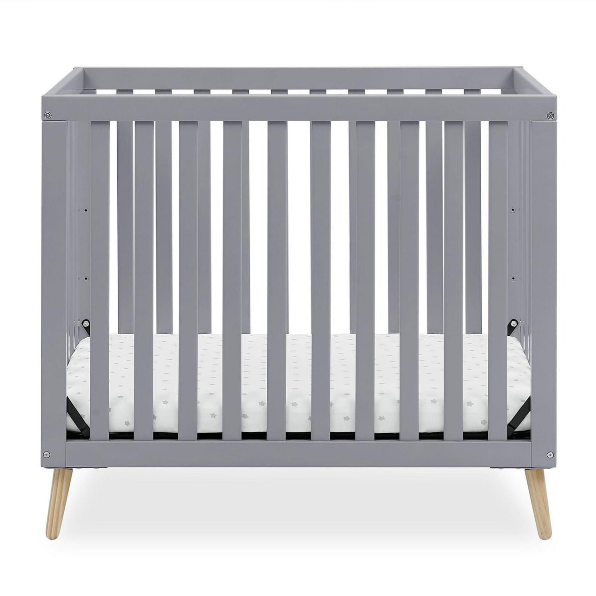 Delta Children Essex Convertible Mini Baby Crib with 2.75-Inch Mattress. Grey w/Natural