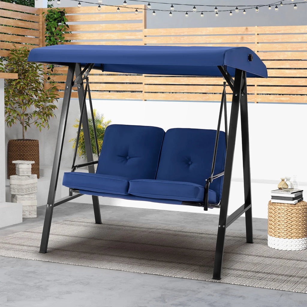 AECOJOY 2 Persons Outdoor Patio Canopy Steel Porch Swing Chair-Beige