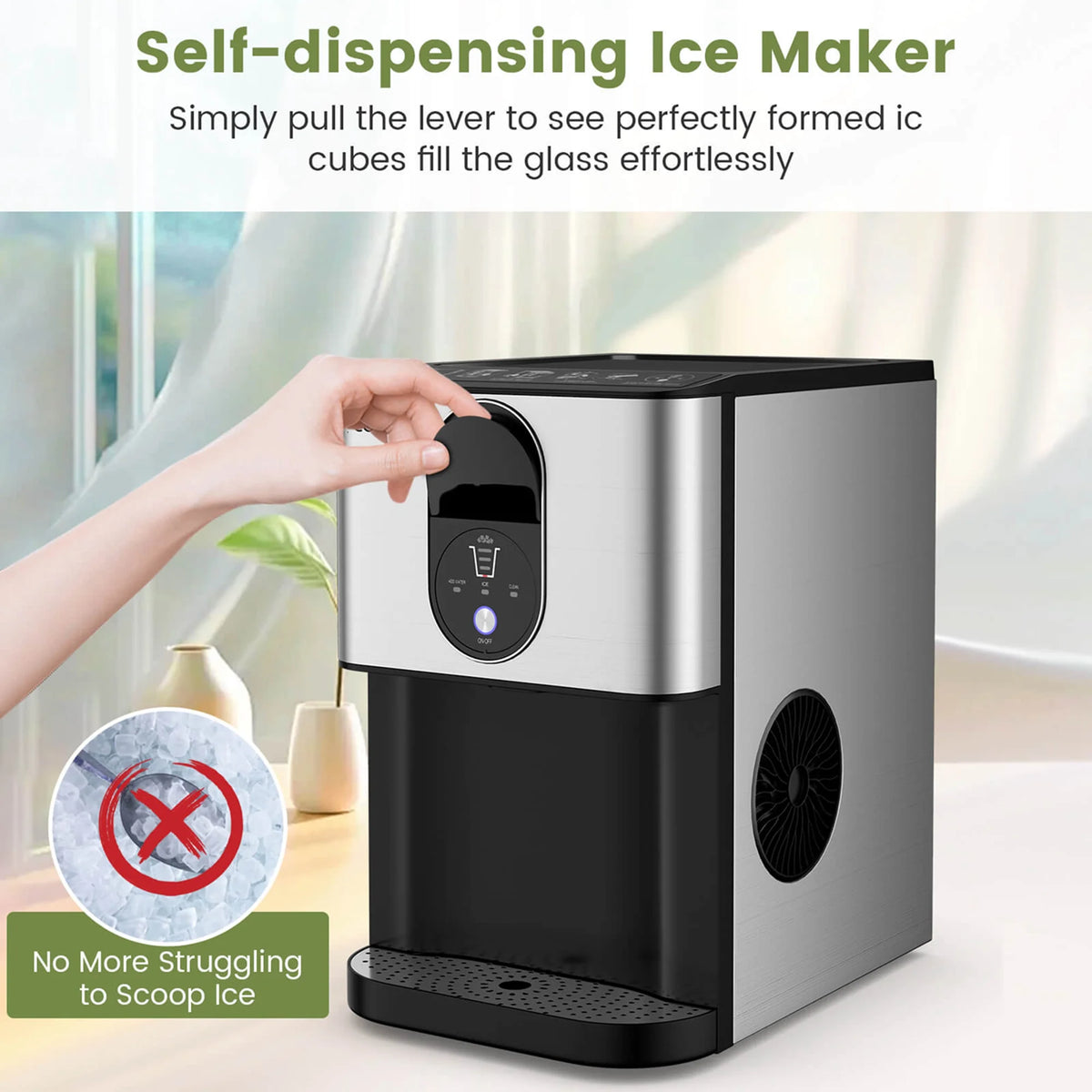 Costway 56 lbs/24 H Pepple Chewable Countertop Ice Maker with Self-Cleaning System