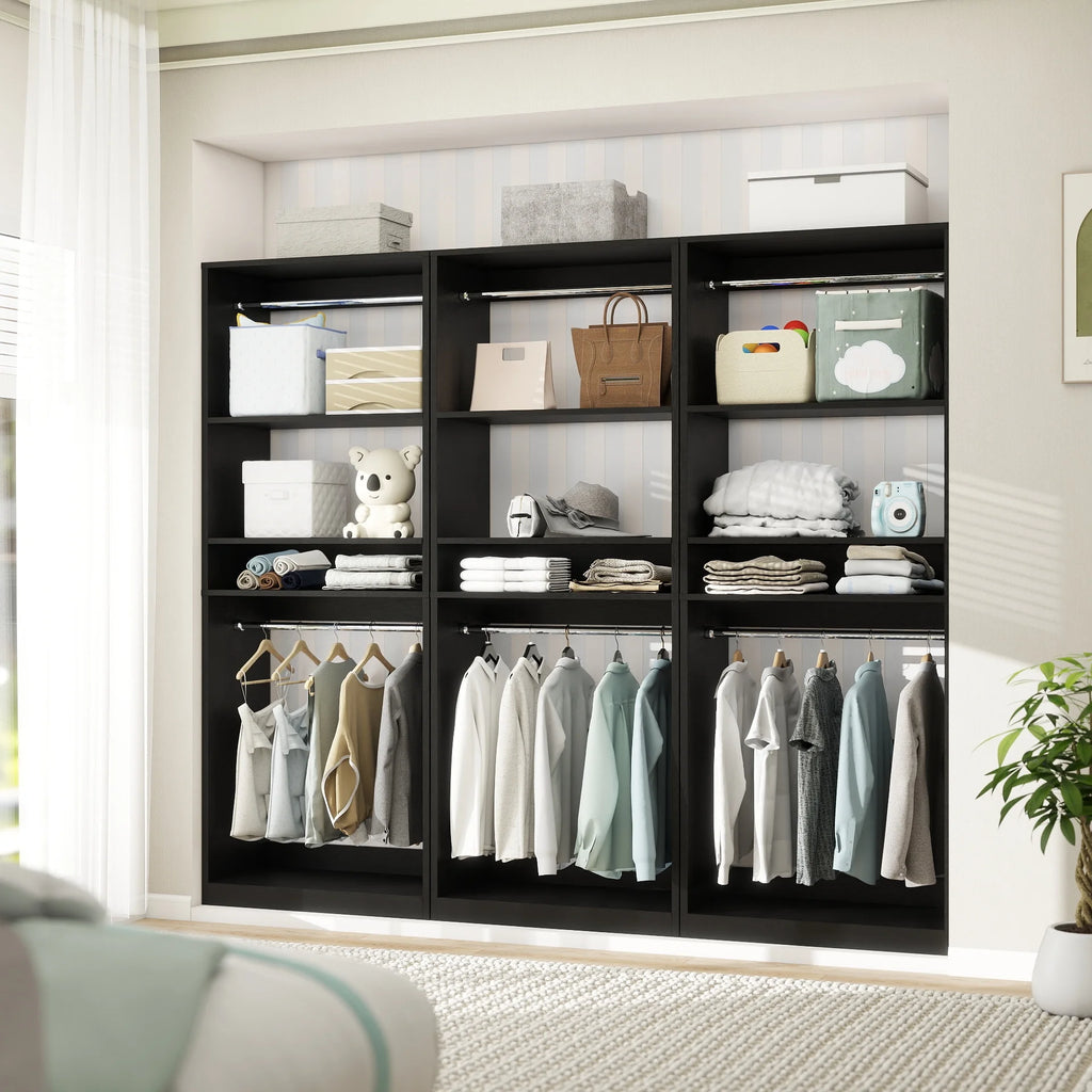 Homieasy 25 Closet System, Freestanding Closet Organizer Wardrobe with Hanging Rods and Shelves, Adjustable Clothes Garment Rack, Sturdy Walk in Closet Tower, White