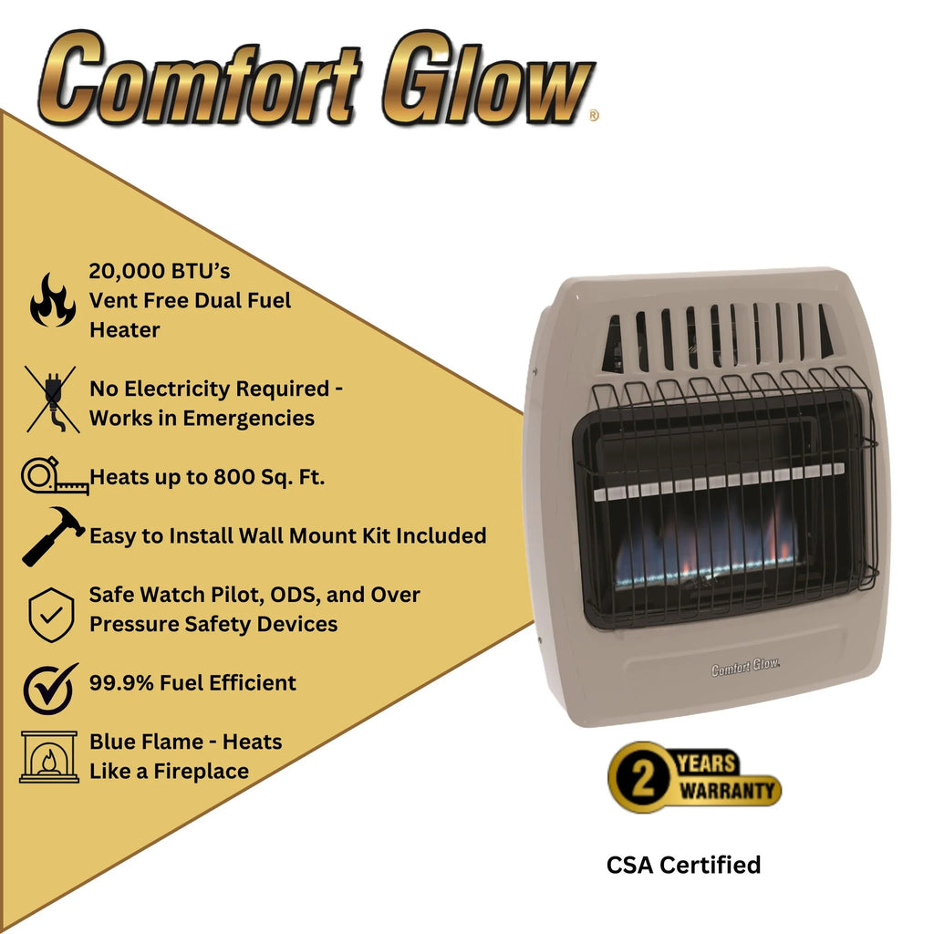 Comfort Glow Blue Flame Vent-Free 30,000 BTU Gas Wall Heater, Natural Gas/LP - CGS379