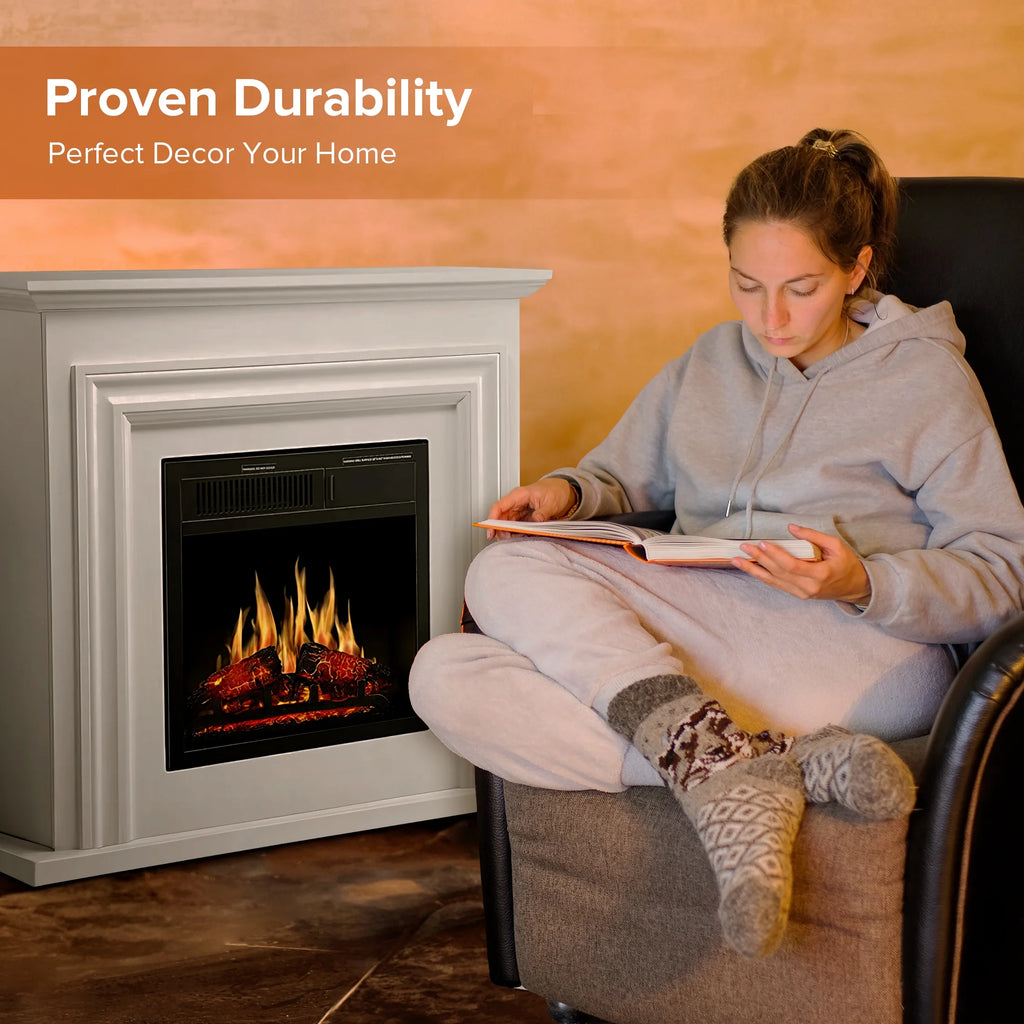Electactic Electric Fireplace, Free Standing Fireplace, with Remote Control, Adjustable LED Flame, 750W/1500W -White