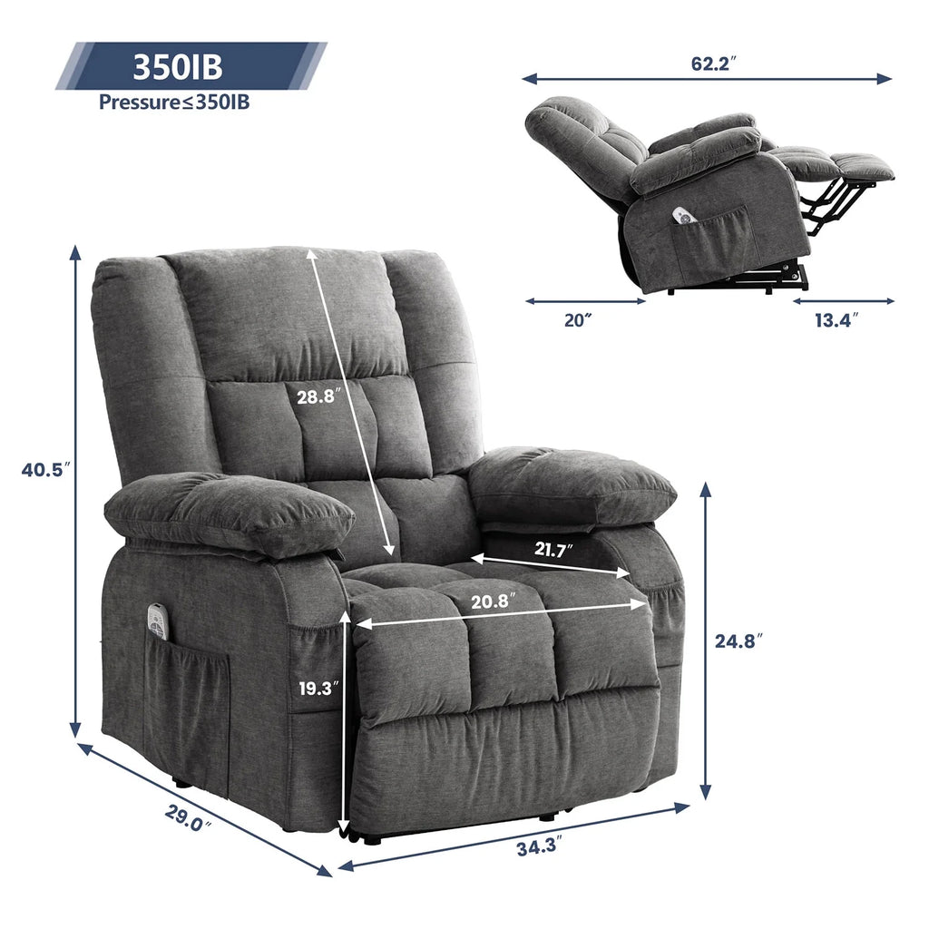 JONPONY Power Lift Recliner Chair Recliners for Elderly with Heat and Massage Recliner Chair for Living Room with Infinite Position and Side Pocket,USB Charge Port,Brown