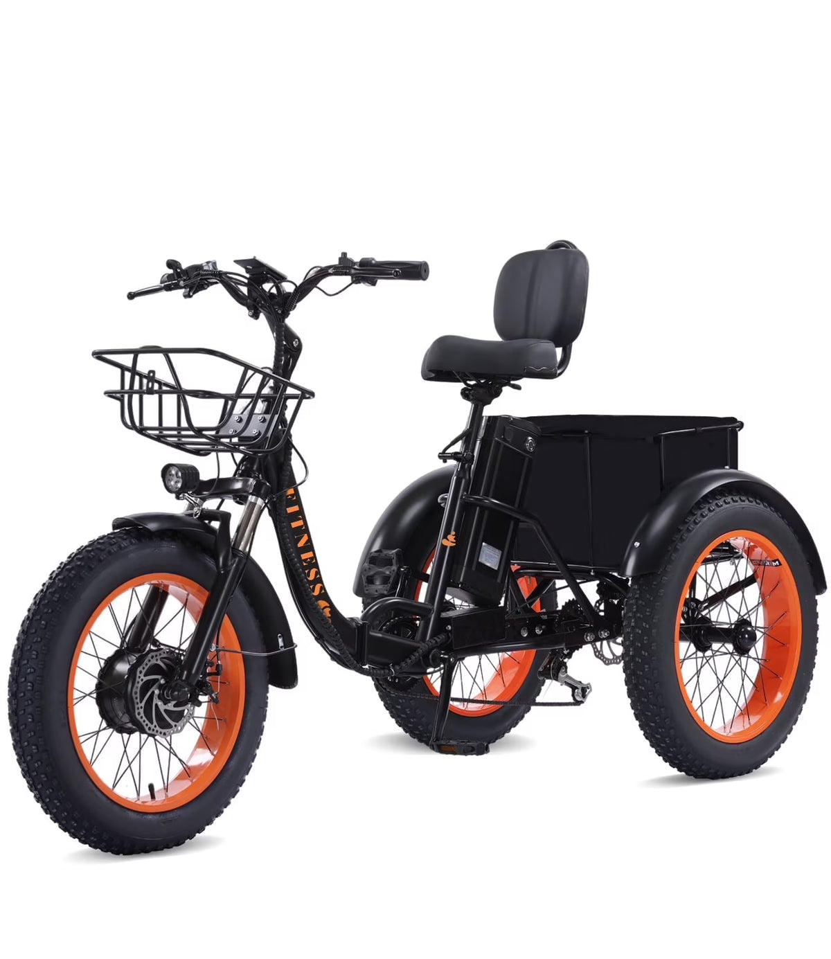 YEBEI Electric Tricycle for Adults Folding E-Trike Motorized Tricycle Electric 3 Wheels Trike Powerful 500W Motor Electric Tricycle 48V15AH Lithium Battery Max 20MPH 20*4.0 Fat Tire Orange