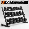 Mikolo Rubber Hex Dumbbell Set with Racks, Option in 450lbs, Strength Training Weight Set Home Gym