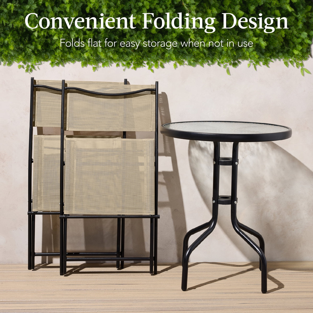 Best Choice Products 3-Piece Patio Bistro Dining Furniture Set w/ Glass Tabletop, Folding Chairs - Gray